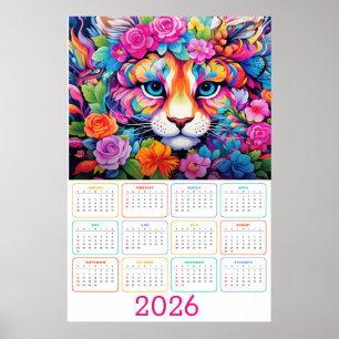 Poster Fierce & Flourished: Calendário de Parede do Tigre