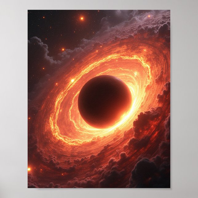 Poster Fiery Black Hole Space Vortex Cosmic Event Art (Frente)