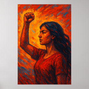 Poster Fiery, Ela Se Levanta Punho Feminista Erguido Mu