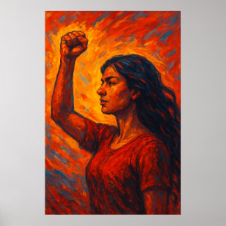 Poster Fiery, Ela Se Levanta | Punho Feminista Erguido Mu