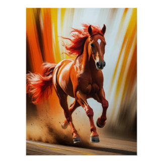 Póster Fiery Running Horse – Dynamic Energy Art Poster