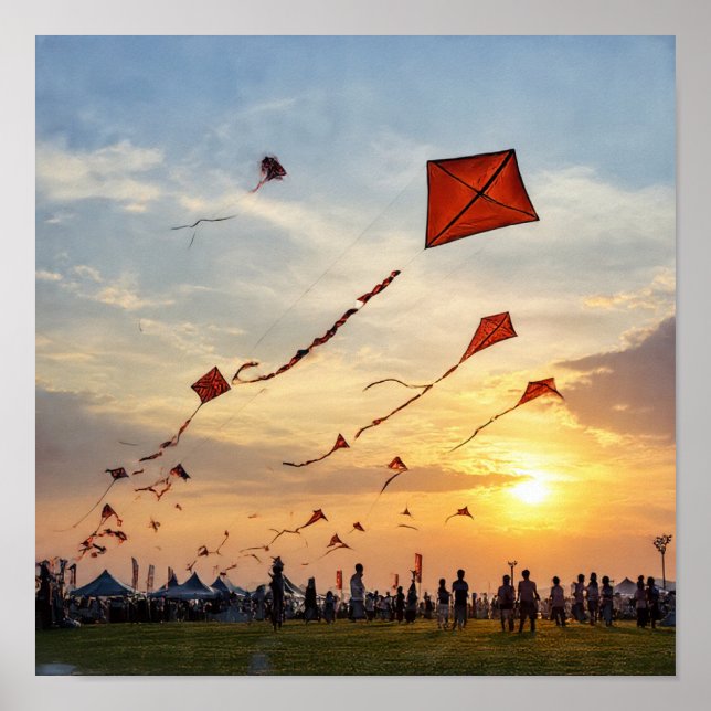 Poster Fiery Sunset Kites - Festival Silhouettes (Frente)