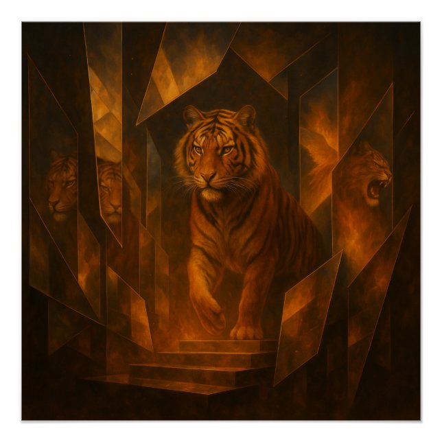 Póster Fiery Tiger in a Shattered Mirror Maze – GeoWild A (Frente)