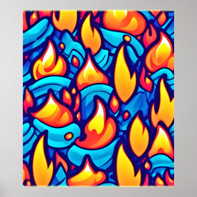 Poster Fiery Waves Abstrato Art (Frente)
