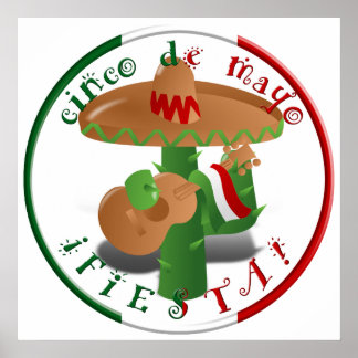 Póster Fiesta Cactus com Violão e Pimentos Dançantes