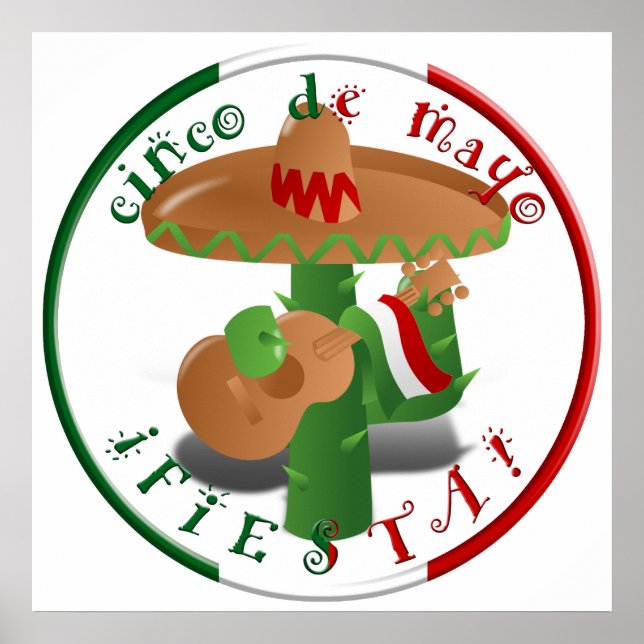 Póster Fiesta Cactus com Violão e Pimentos Dançantes (Frente)