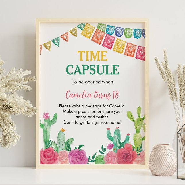 Poster Fiesta Cactus Girl Birthday Time Capule Sinal (Criador carregado)
