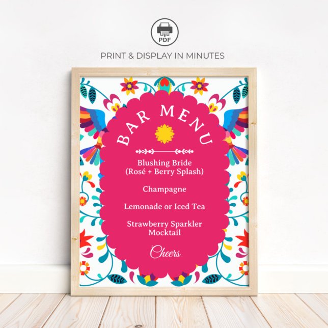 Poster Fiesta Cocktail Bar Menu Bridal Shower Sign (Criador carregado)