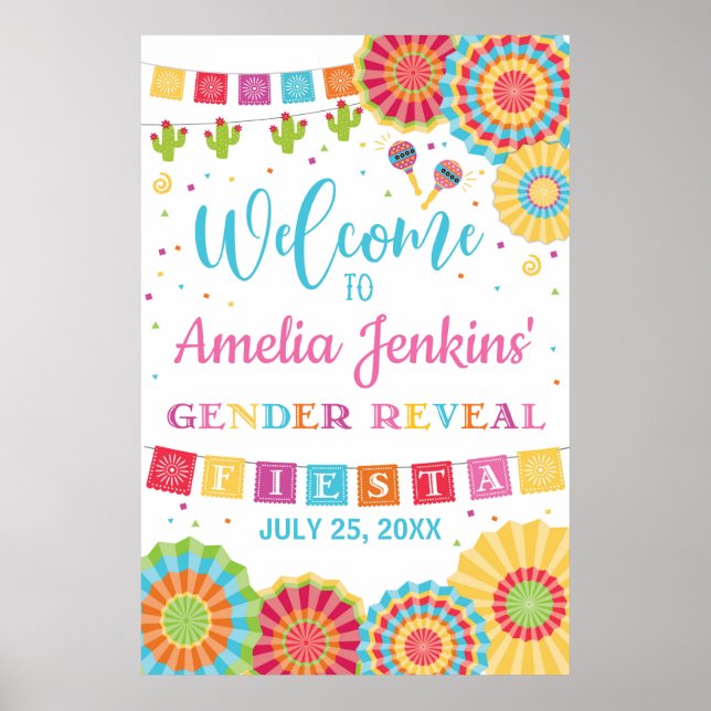 Poster Fiesta Gender Reveal Welcome Sign Decoration (Frente)