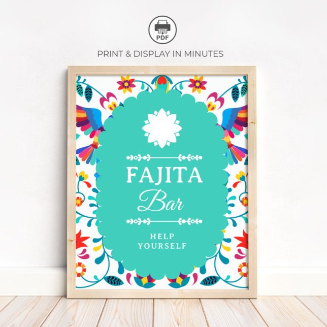 Poster Fiesta Mexican Fajita Bar Bridal Shower Sign (Criador carregado)