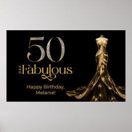 Poster Fifty and Fabulous Gold Dress Black 50th Birthday