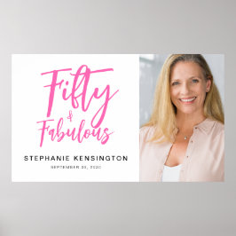 Poster Fifty and Fabulous Pink Photo 50th Birthday Party