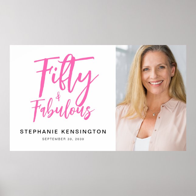Poster Fifty and Fabulous Pink Photo 50th Birthday Party (Frente)