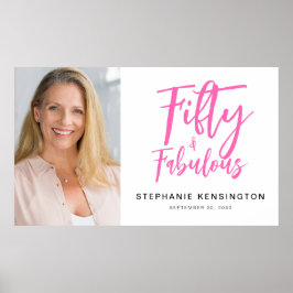 Poster Fifty and Fabulous Pink Photo 50th Birthday Party