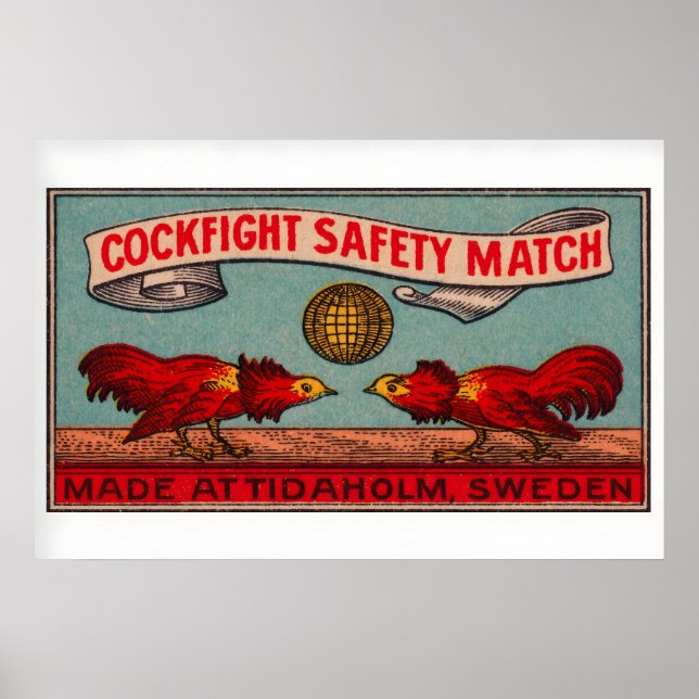 Poster Fighting Roosters - Matchbox Print - Sweden Wall (Frente)