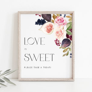 Poster Figos de Aquarela e Amor Floral Berry é doce