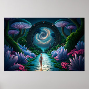 Poster Figura alienígena caminha até um Stargate-Planeta