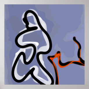 Poster Figura com Feline: Abstrato azul, laranja, B e W