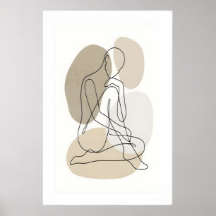 Poster Figura de Arte em Linha Impressa Desenho de Contor