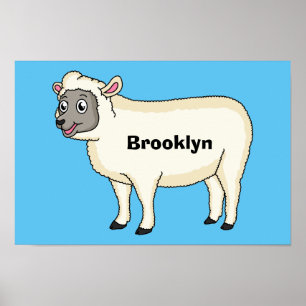 Poster Figura de desenho animado de ovelhas bonitas e fel