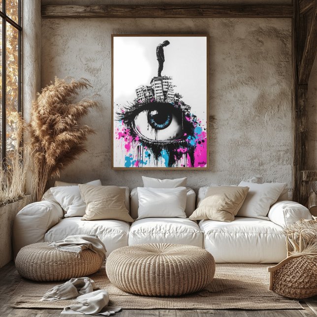 Poster Figura de Grafite em Edifícios Urbanos – Eye Stree (Criador carregado)