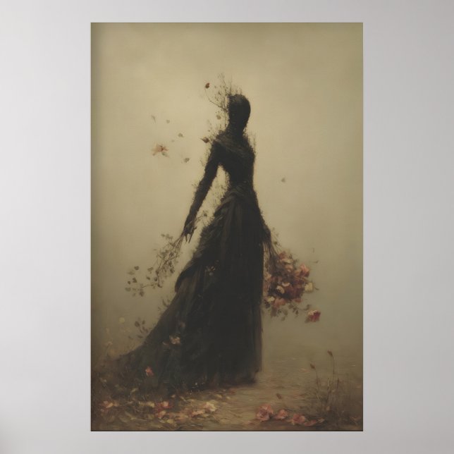 Poster Figura de Mulher Bruxa Segurando Flores Dissolvend (Frente)
