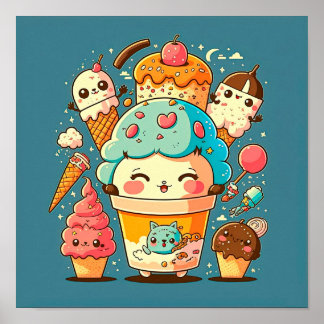 Poster Figura de vetor de desenho do sorvete kawaii.