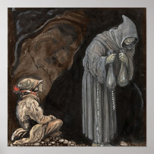 Póster Figura do mistério no casaco encapuçado com meni