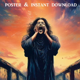 Póster Figura emotiva gritando em uma ponte Sunset |