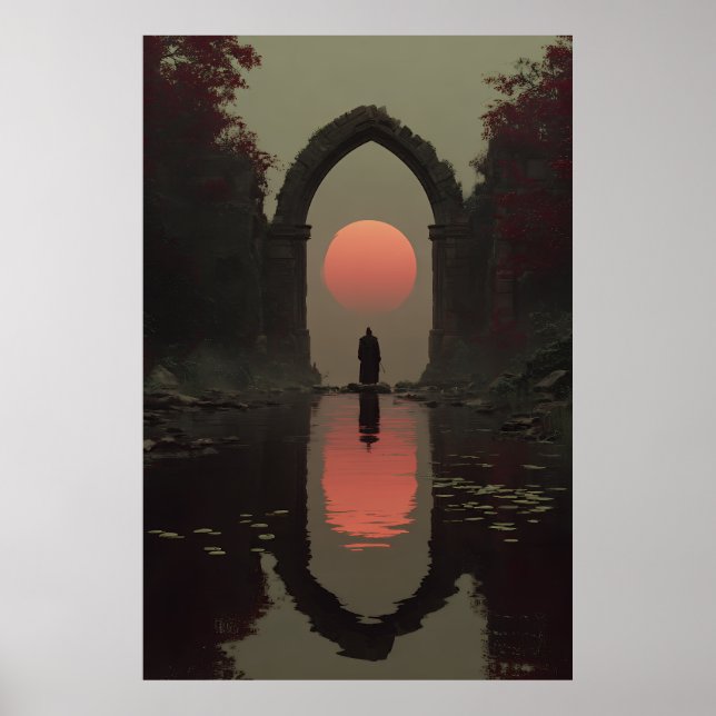Poster Figura Encapuzada Arco Gótico Sol Sangue (Frente)