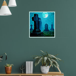Poster Figura fantasma em um Design cemitério