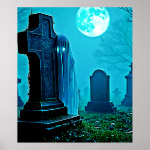 Poster Figura fantasma em um Design cemitério