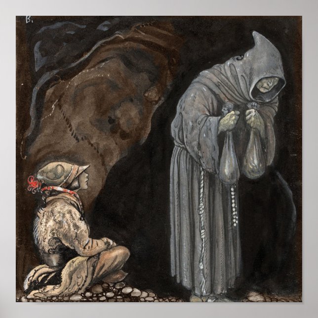 Póster Figura misteriosa em capa encapuzada com menino (Frente)