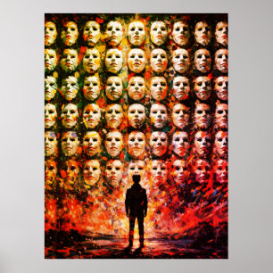 Poster Figura Sem Rosto Multidão Máscara Impasto Surreal