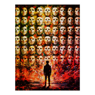 Póster Figura Sem Rosto Multidão Máscara Impasto Surreal