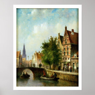 Poster Figuras em um canal, Amsterdão (óleo no painel)