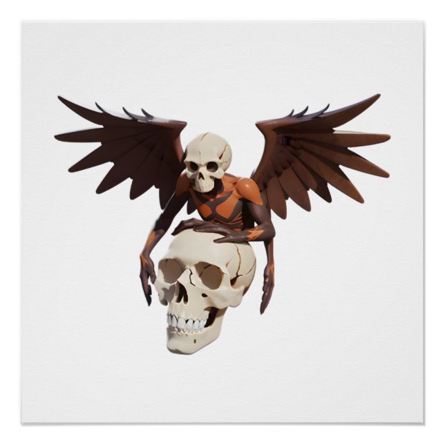 Póster Figure with Skull, Wings, and Orange Patterns (Frente)