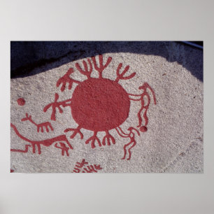 Póster Figures and animals around a sun