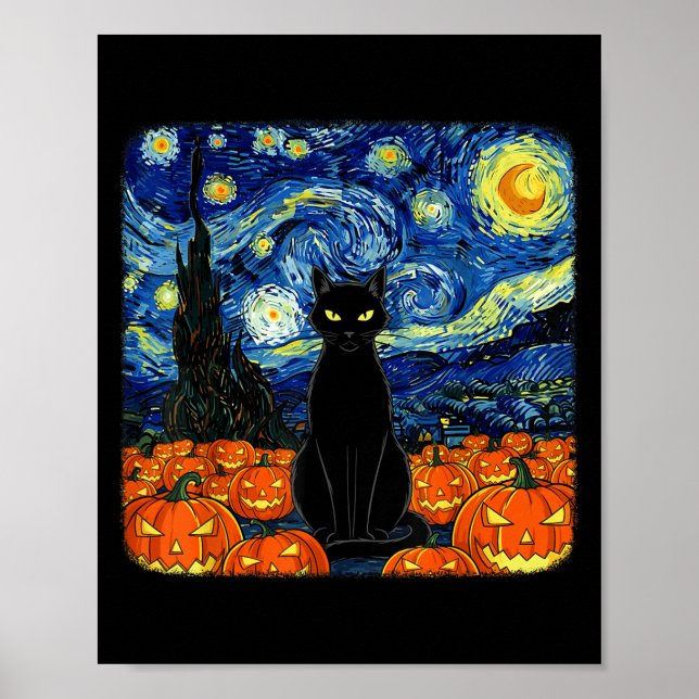 Poster Figurino de Gata Negra do Halloween Van Gogh StarN (Frente)