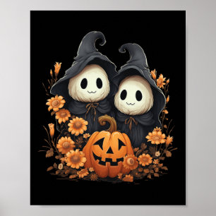 Poster Figurino de Halloween Vintage Floral Ghost Pumpkin