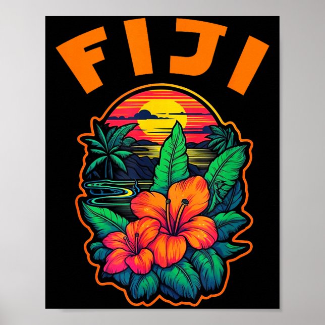 Poster Fiji Islands Pacific Ocean Trocal Flowers Beach Va (Frente)
