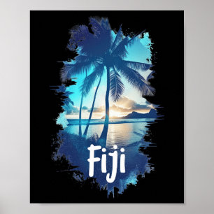 Poster Fiji Palmeiras Praia Pôr do Sol Férias Lembrança P