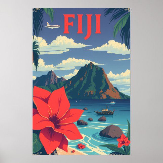 Poster Fiji Travel Vintage Tropical Island Art (Frente)