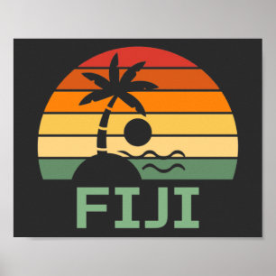 Poster Fiji Vintage Palm Trees Summer Beach