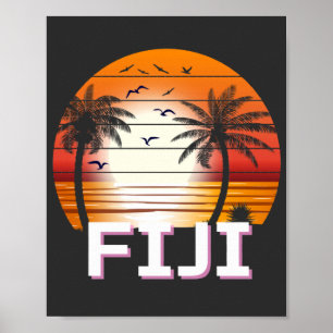 Poster Fiji Vintage Palm Trees Summer Beach