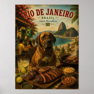 Poster Fila Brasileiro no Rio de Janeiro Viagem Vintage