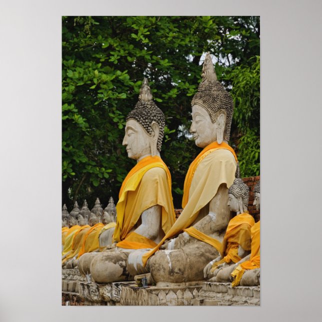 Póster Fila de estátuas de Buda, Wat Yai Chaya Mongkol (Frente)