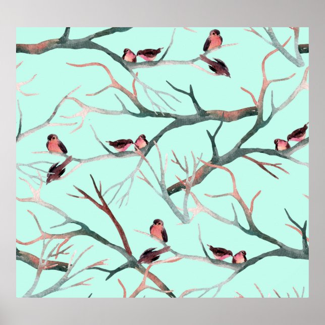 Poster Fileiras de Árvores de Aves do inverno (Frente)