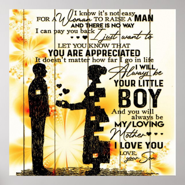Poster Filho Para Minha Letra Mãe, Presente Familiar, (Frente)