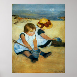 Póster Filhos de Mary Cassatt na praia (1884)